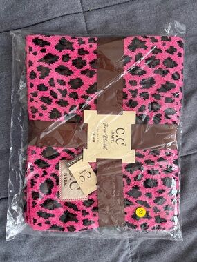 C.C Baby Pink & Black Leopard Knit Throw